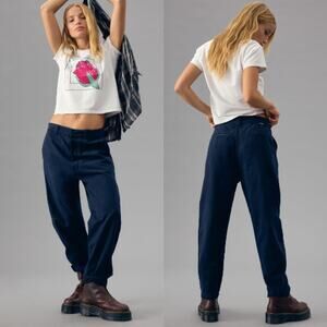 NWT Mother The Punk 76 Slouchy Fit Tapered Leg Ankle Pants Navy Blue Pockets